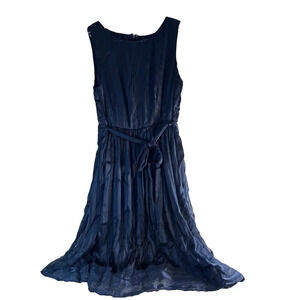 Luxe By Carmen Marc Valvo Womens Dress Navy Blue Flowy Lined Zip Back Sash Tie S